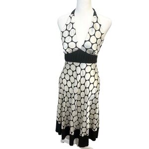 VTG Y2K 90s Black/White Babydoll Halter Dress Small Silky Flowy Rockabilly USA